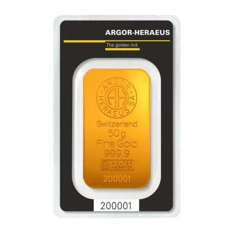 50gr, Argor-Heraeus Gold Bar (Switzerland)